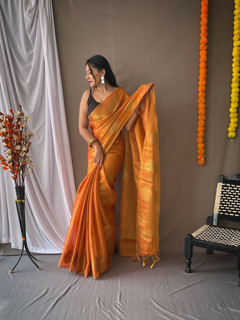 Buy online Women's Bordered Orange Colored Saree With Blouse from ethnic  wear for Women by Shaily for ₹600 at 84% off | 2024 Limeroad.com